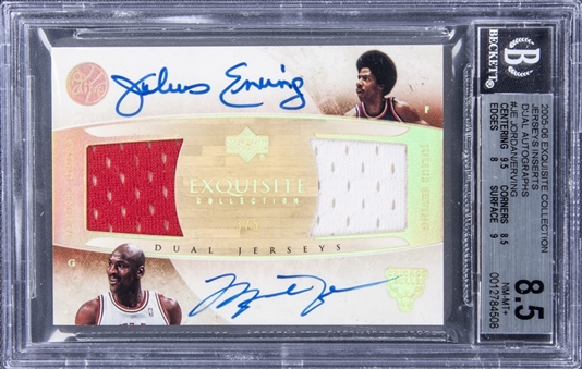 2005-06 UD "Exquisite Collection" Jerseys Inserts Dual Autographs #JE Jordan/Erving Signed Game-Used Jersey Card (#3/5) - BGS NM-MT+ 8.5/BGS 10